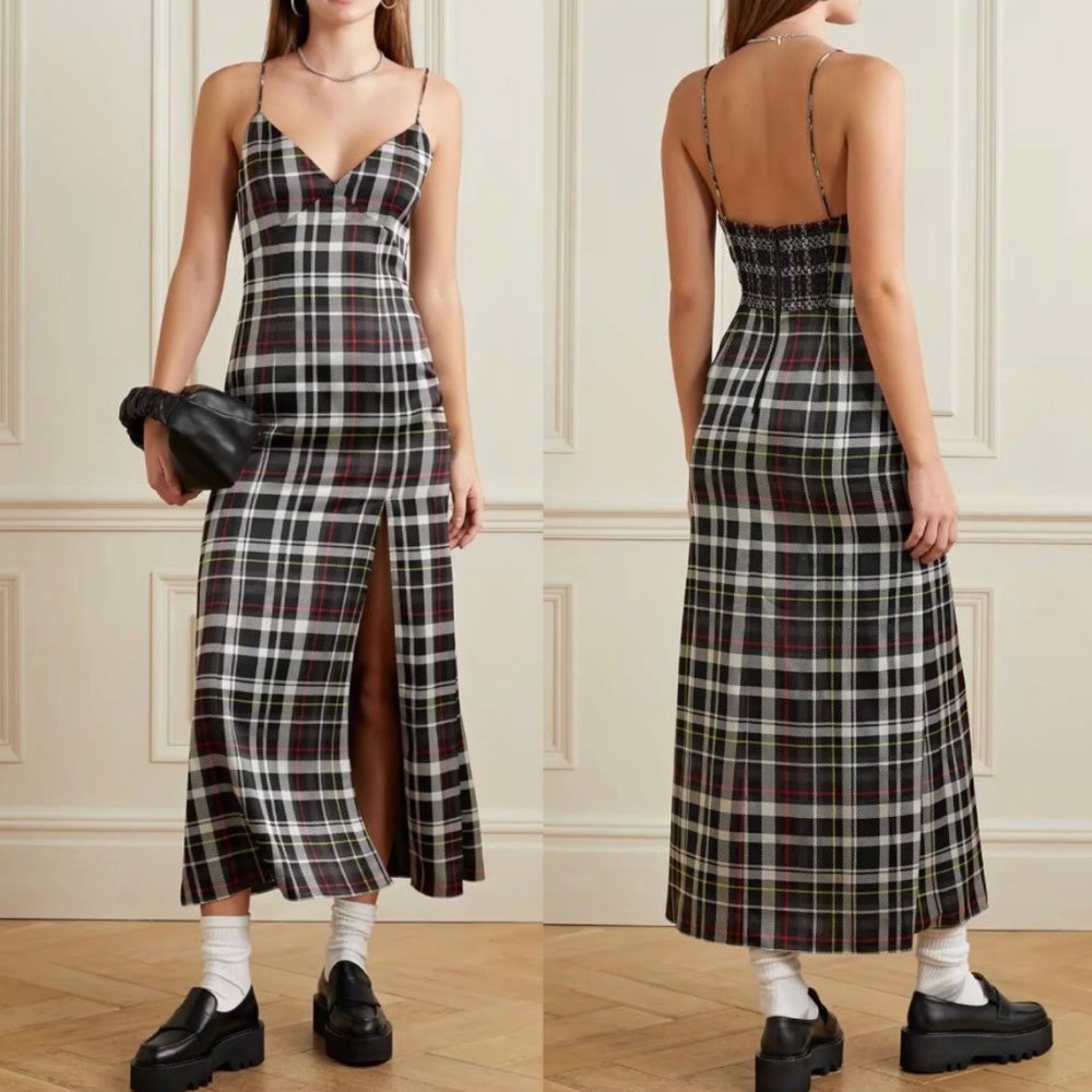 Alice and Olivia Julietta Double Slit Plaid Midi tartan Dress